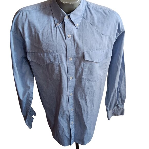 Vintage 1990's Western Shirt Medium Chambray Button Down by Justin - Picture 1 of 8